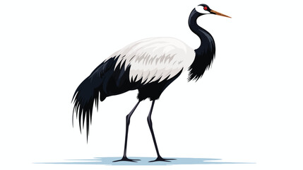 Black and white vector illustration of a crane bird flat