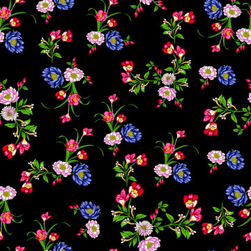Digital textile design motifs beautiful digital flowers abstract geometric seamless patterns.