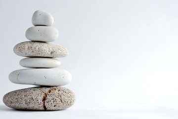 Fototapeta na wymiar Stack of white zen stones isolated on white background with copy space
