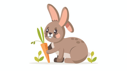 Bunny with carrot flat vector isolated on white background