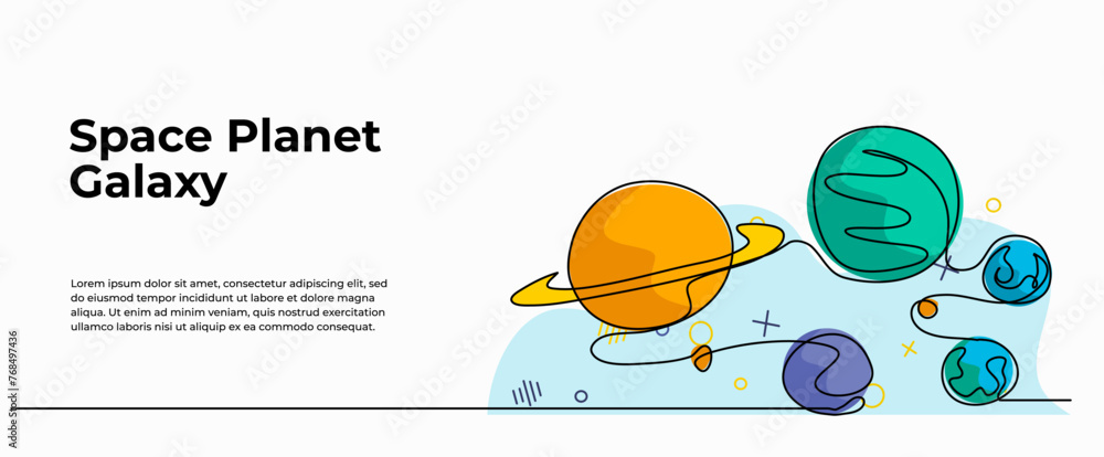 Poster vector illustration of solar system visualisation. modern flat in continuous line style.