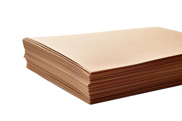 A neat stack of brown paper sheets. The paper appears slightly crumpled, highlighting its texture and thickness. Isolated on a Transparent Background PNG.
