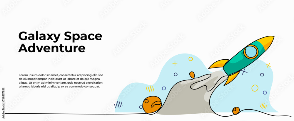 Poster vector illustration of space exploration. modern flat in continuous line style.
