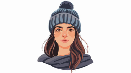 Cartoon woman wearing winter hat flat vector isolated
