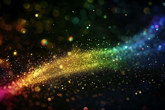 Abstract glittering particles with bokeh effect on black background