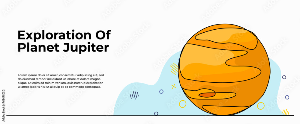 Poster vector illustration of exploration of planet jupiter. modern flat in continuous line style.