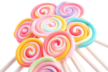 Fototapeta na wymiar A bunch of colorful lollipops stacked on top of each other, forming a tower of sugary treats. The lollipops vary in size and flavor. Isolated on a Transparent Background PNG.