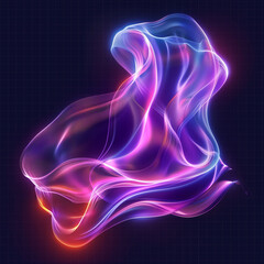 Luminous and glowing abstract form with fluid movement on a transparent PNG background - vibrant neon 3D fluid shape