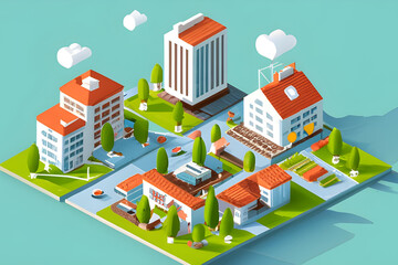 Detailed illustration of a Set of Isometric Building in Spring