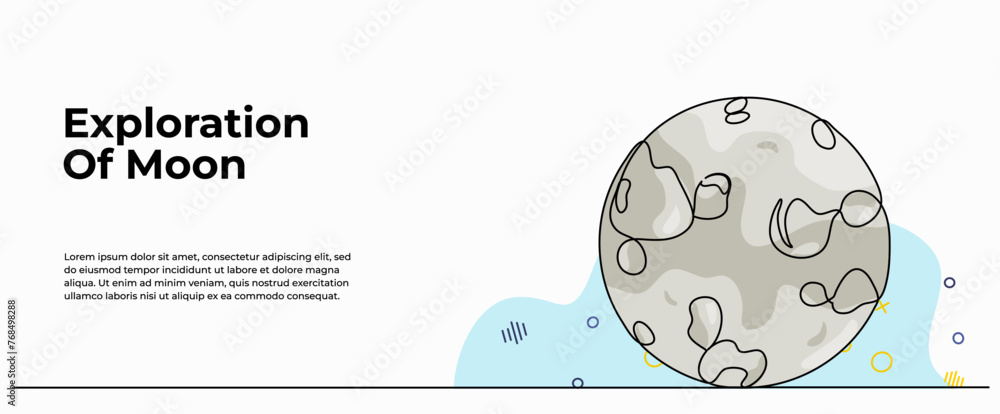 Poster vector illustration of exploration of planet moon. modern flat in continuous line style.