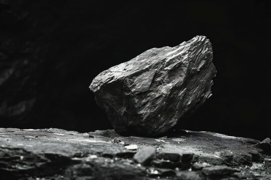 Rock in the cave,  Black and white image of a stone