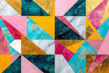 Abstract background with colorful triangles and grunge texture, design element