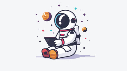 Cute Astronaut work from home flat illustration flat vector