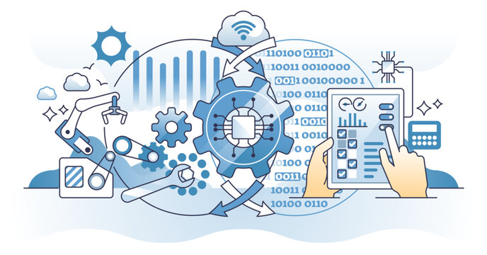 Cyber Physical Systems As Smart And Innovative Manufacturing Outline Concept, Transparent Background. State Of The Art Technology.