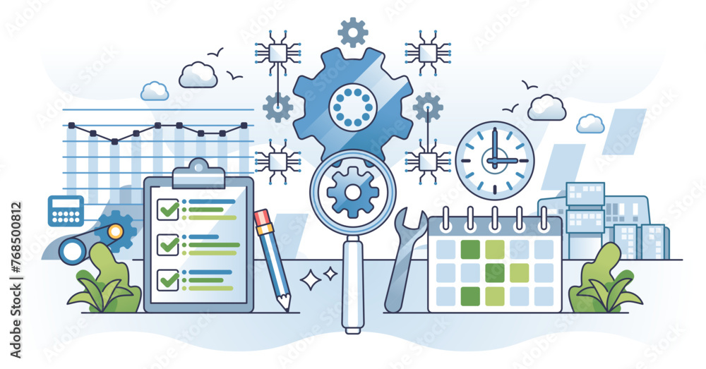 Poster predictive maintenance for iot technological efficiency outline concept, transparent background. pla
