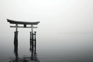 Shrine in the foggy morning, Shinto shrine, Japan - obrazy, fototapety, plakaty