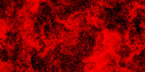 Abstract dynamic particles with soft Red clouds on dark background. Defocused Lights and Dust Particles. Watercolor wash aqua painted texture grungy design.	
