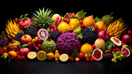 Global Delights: A Colorful Assortment of Exotic Fruits on a Wooden Tray - obrazy, fototapety, plakaty