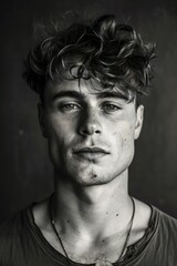 Portrait of a handsome young man with freckles on his face