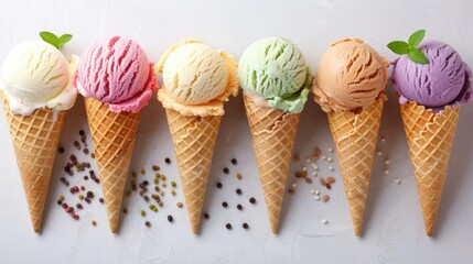 Melting Ice Cream Cones Variety White Background
