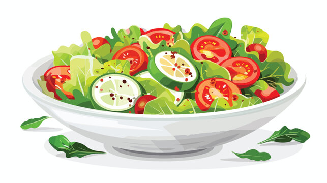Green salad with tomatoes and fresh vegetables isolate
