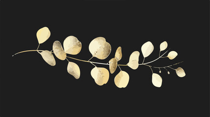 Hand drawn Christmas plants. Gold eucalyptus branch isolated