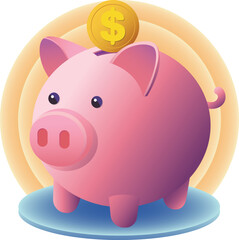 Piggy Bank with Coins and Banknotes isolated