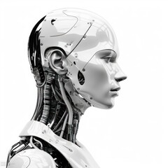 Future artificial intelligence robot adult monochrome technology.  - 768502646