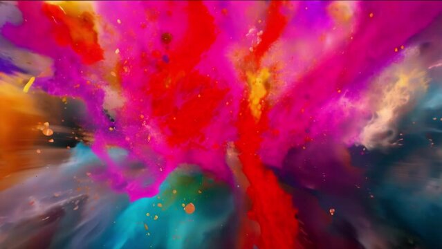 A burst of vibrant colors intertwine in a mesmerizing chaos creating a beautiful abstract.