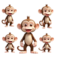 Fotobehang 3d rendering of cartoon monkey on Isolated transparent background png. generated with AI © Shilpi
