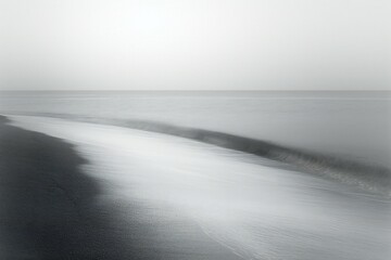 Black sand beach in a foggy day,  Long exposure shot