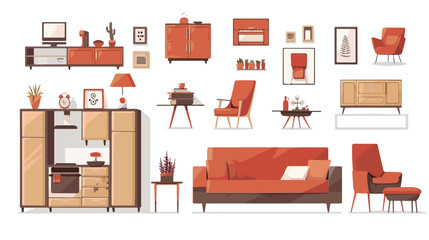 Models for architectural interior design flat vector isolated - obrazy, fototapety, plakaty