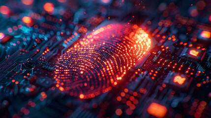 Future digital processing of technology biometric fingerprint scanner, concept of digital program monitoring and security scanning