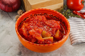 Homemade Lecho with tomato and paprika