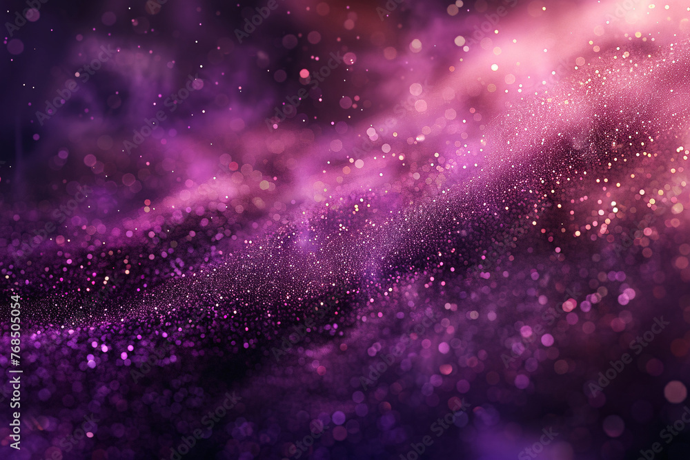 Poster abstract purple particles and dots flowing on purple background, dancing particles dark background 3