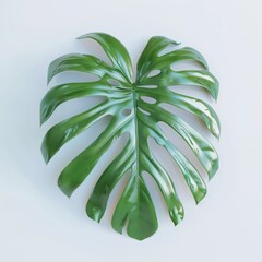 Green monstera leaf on white background