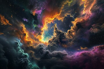 Abstract space background with nebulae and stars, - obrazy, fototapety, plakaty