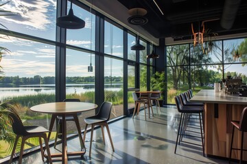 coffee break spot with panoramic view of a lake