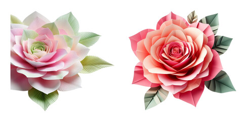 2 paper made flowers isolated on transparent background