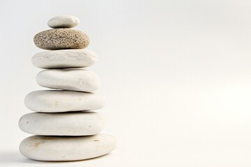 Stack of zen stones isolated on white background with copy space