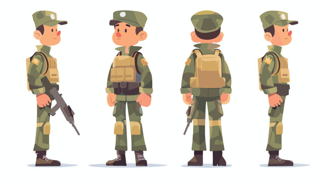 Render of Cartoon Soldier Character flat vector isolated