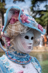 Traditional mask and costume at Annecy venetian carnival, France