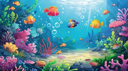 Fototapeta na wymiar A colorful tropical coral reef teeming with fish underwater in a clear blue sea