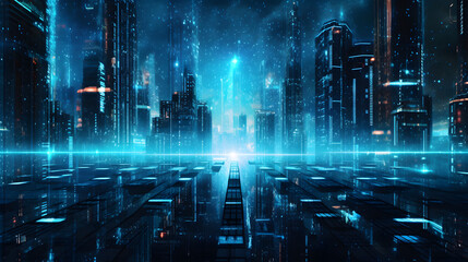 Digital technology building light beams city abstract graphic poster web page PPT background