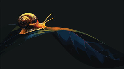Snail on the leaf against black background.. flat vector