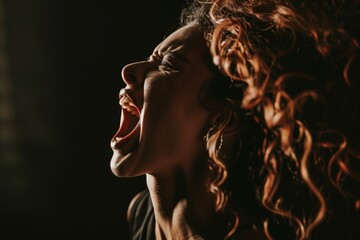 model screaming during a dramatic photo shoot