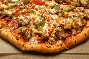 pizza on the table close-up selected focus