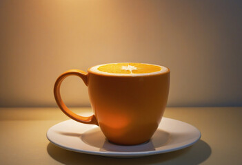 orange cup of coffee,   colorful background
