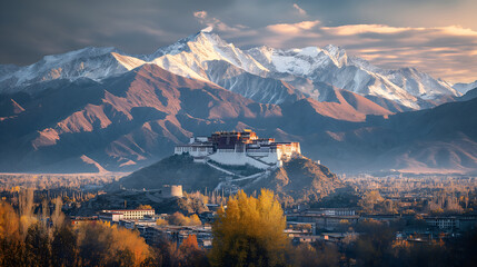 Dalai Lamas' Abode Potala: Timeless Sanctity Towering Over Lhasa's Vibrancy - obrazy, fototapety, plakaty
