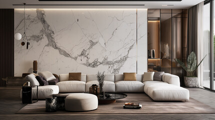 Art deco minimalist interior design of modern livingroom. Generative AI